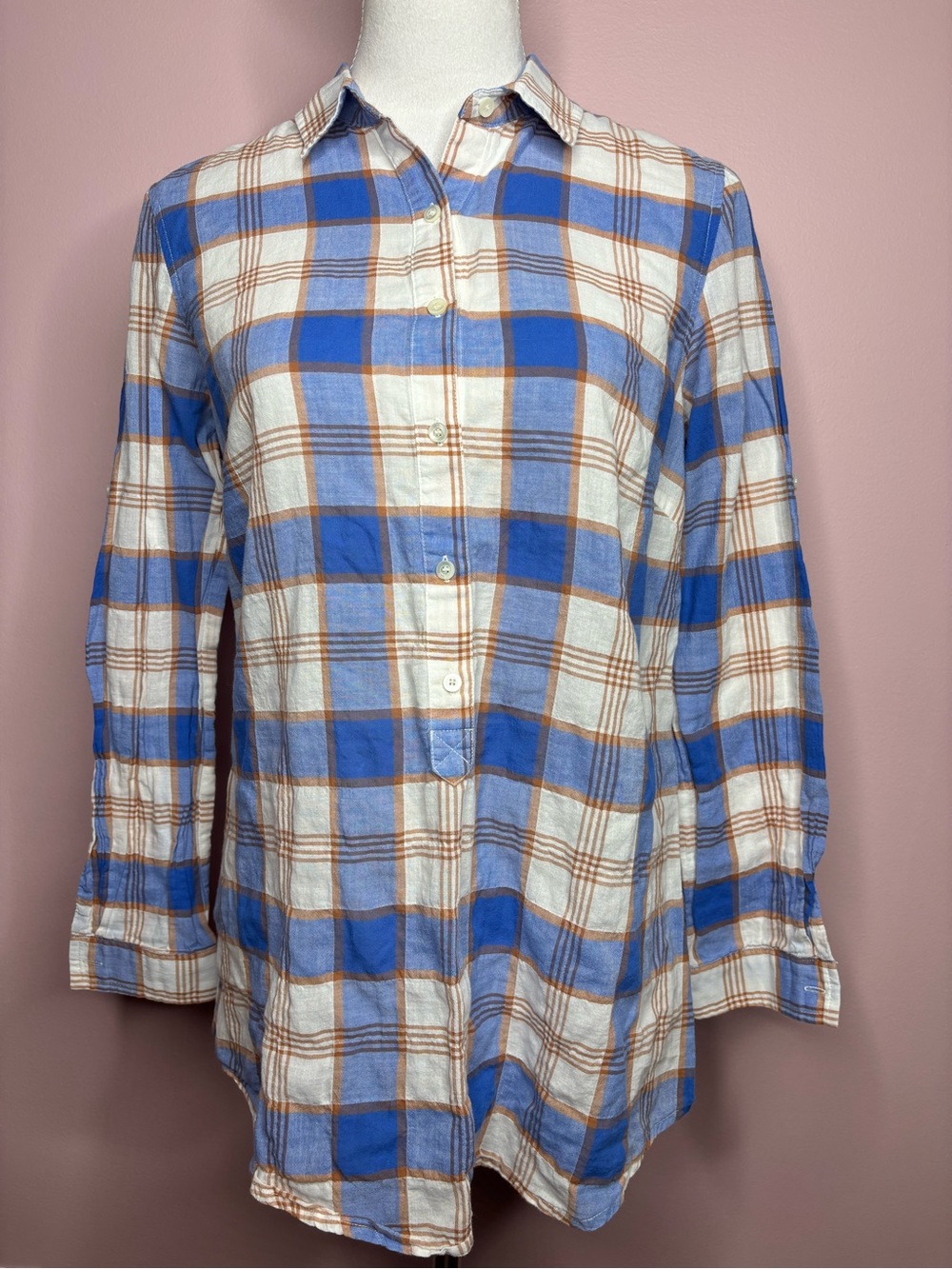 J McLaughlin flannel half button collared top size x small